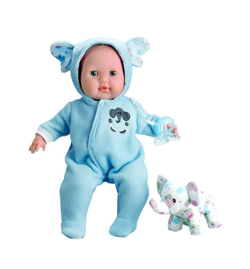 Berenguer Boutique Blue Soft Body 15" Baby Doll Open/Close Eyes with Play Elephant