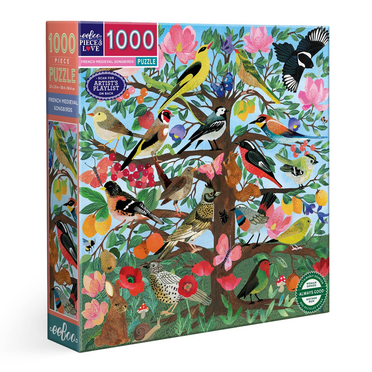 French Medieval Songbirds 1000 Piece Square Puzzle