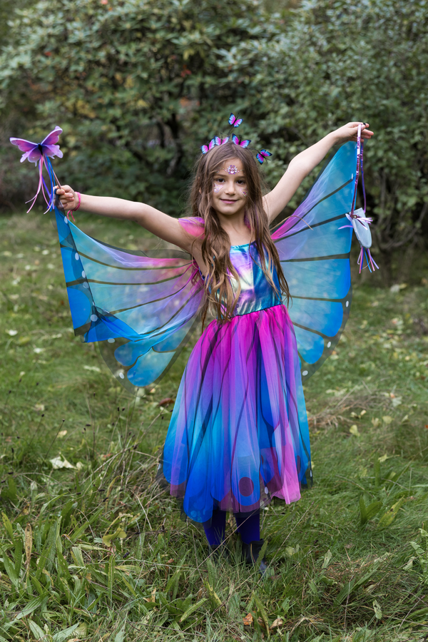 Blue/Purple Butterfly Twirl Dress with Wings Size 5-6