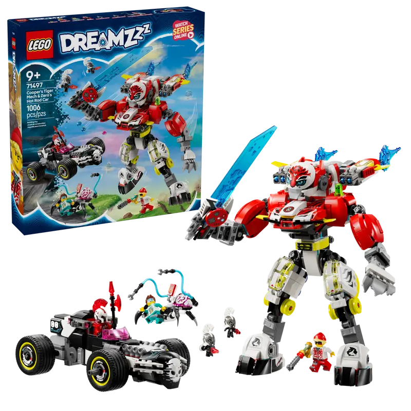 LEGO Dreamzzz 71497 Coopers Tiger Mech & Zeros Hot Rod Car