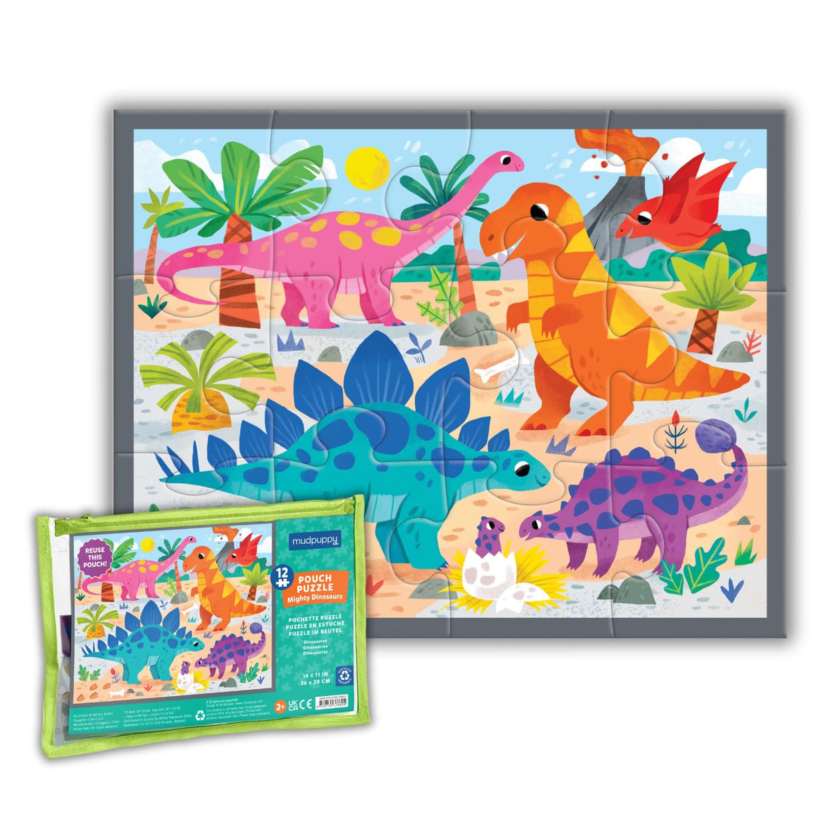 Mighty Dinosaurs 12 Piece Puzzle Pouch