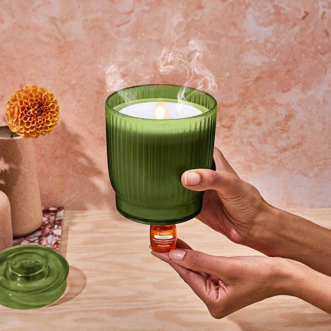 Lifelines Flameless Candle Diffuser Olive Ribbed