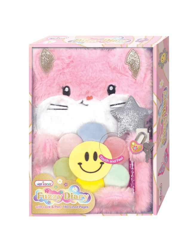 Fuzzy Diary With Lock & Keys, Groovy Flower