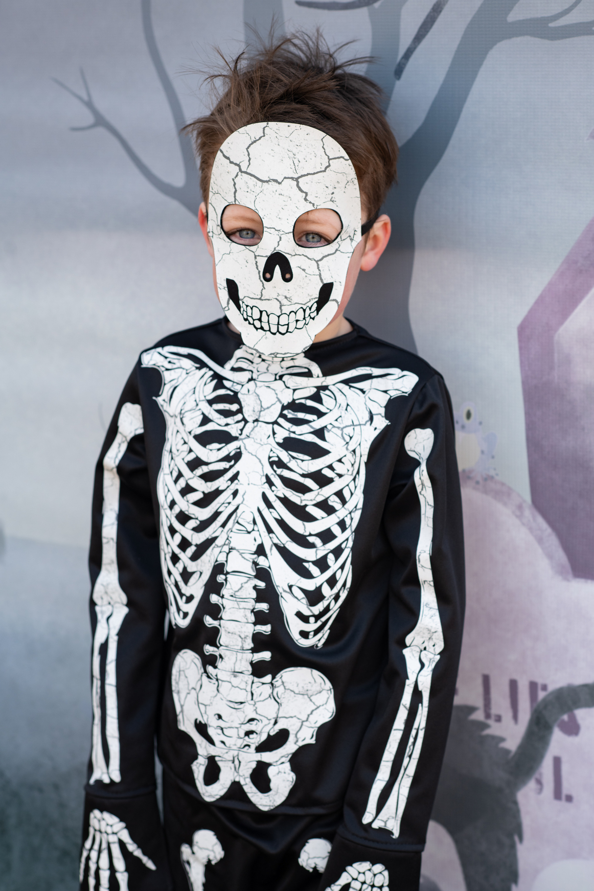Glow in the Dark Skeleton Shirt, Pants & Mask 3/4