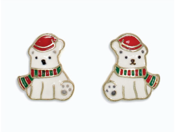 Enameled Holiday Polar Bear Earrings
