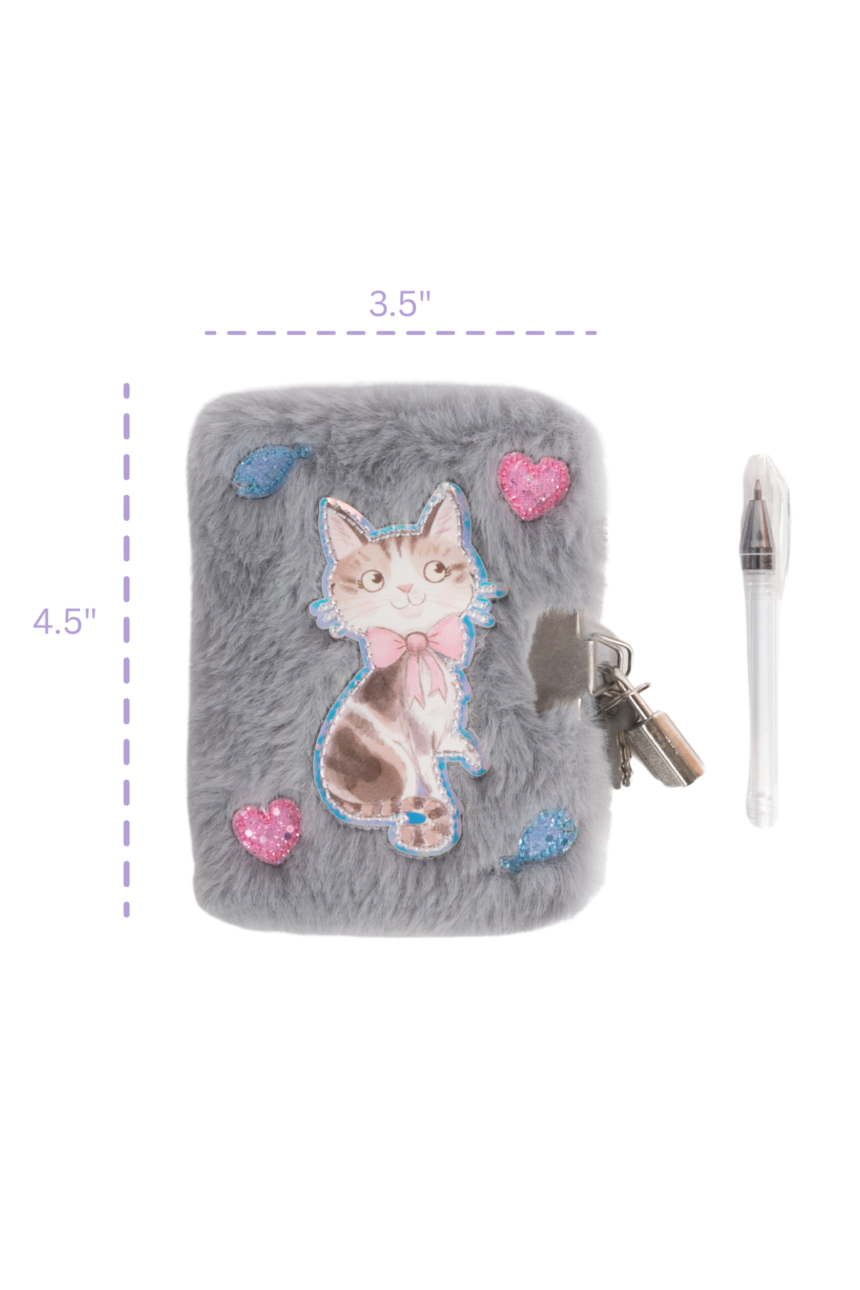 Grey Cuddle Cat Mini Furry Journal with Lock & Pen