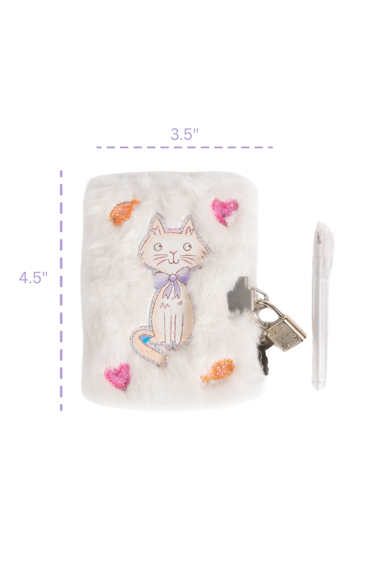 White Cuddle Cat Mini Furry Journal with Lock & Pen
