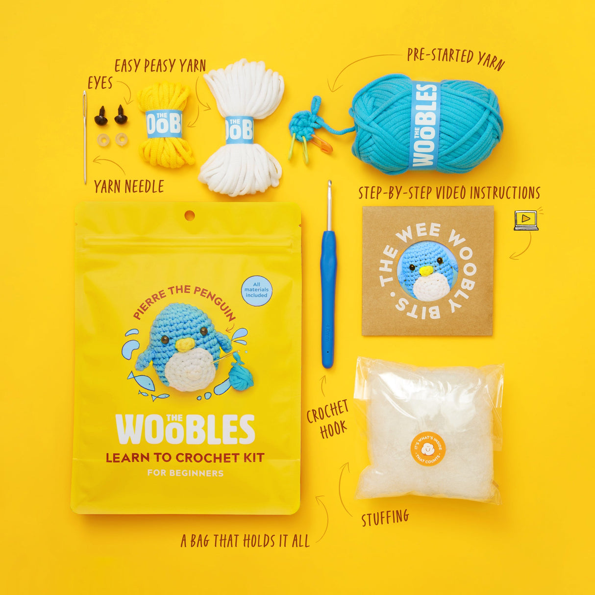 Pierre the Penguin Learn to Crochet Kit Blue