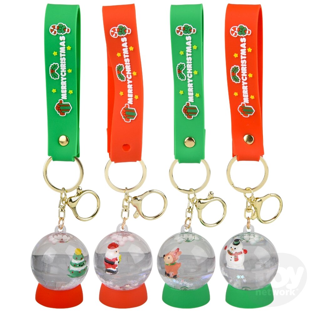 Christmas Liquid Snow Globe Wristlet Clip On 2"