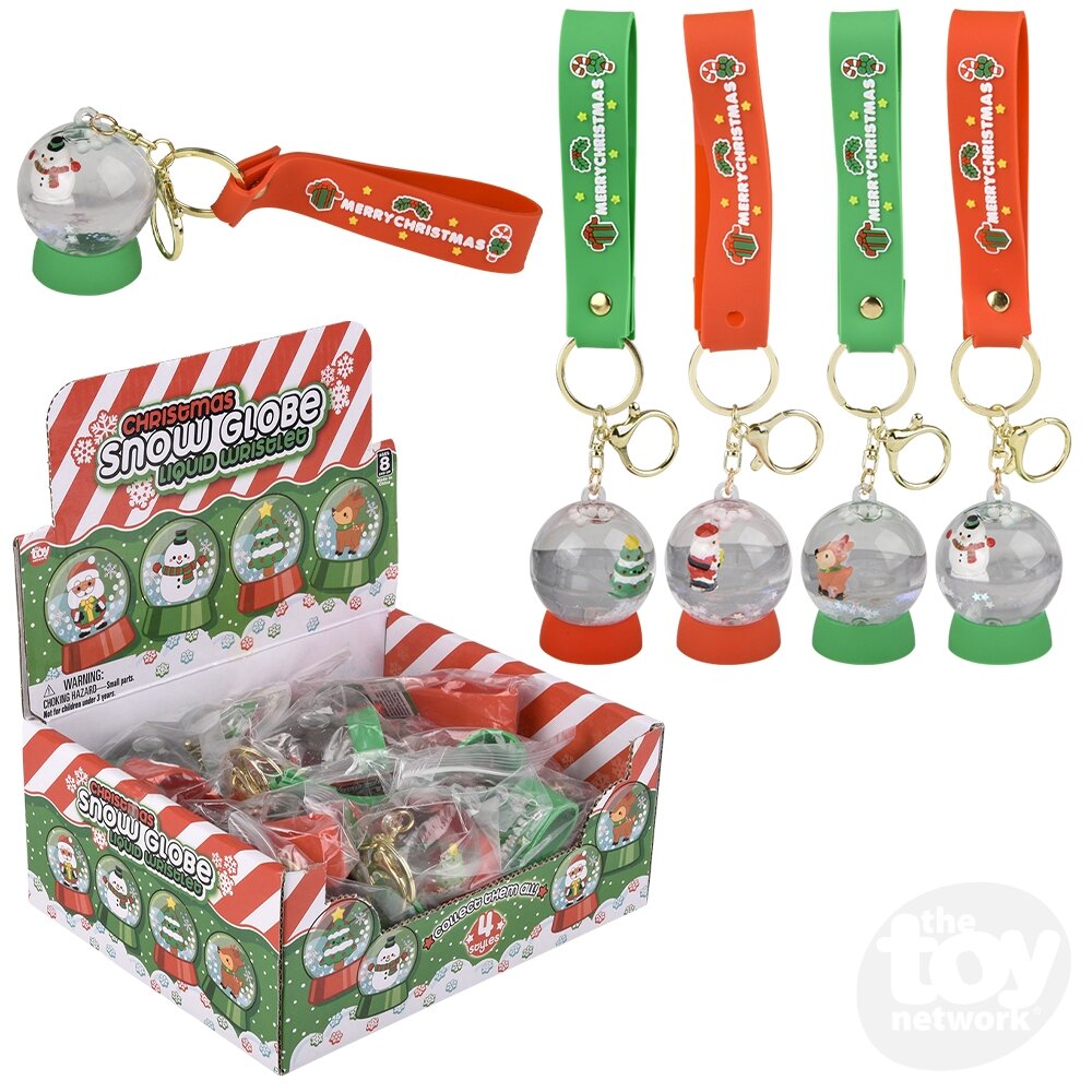 Christmas Liquid Snow Globe Wristlet Clip On 2"