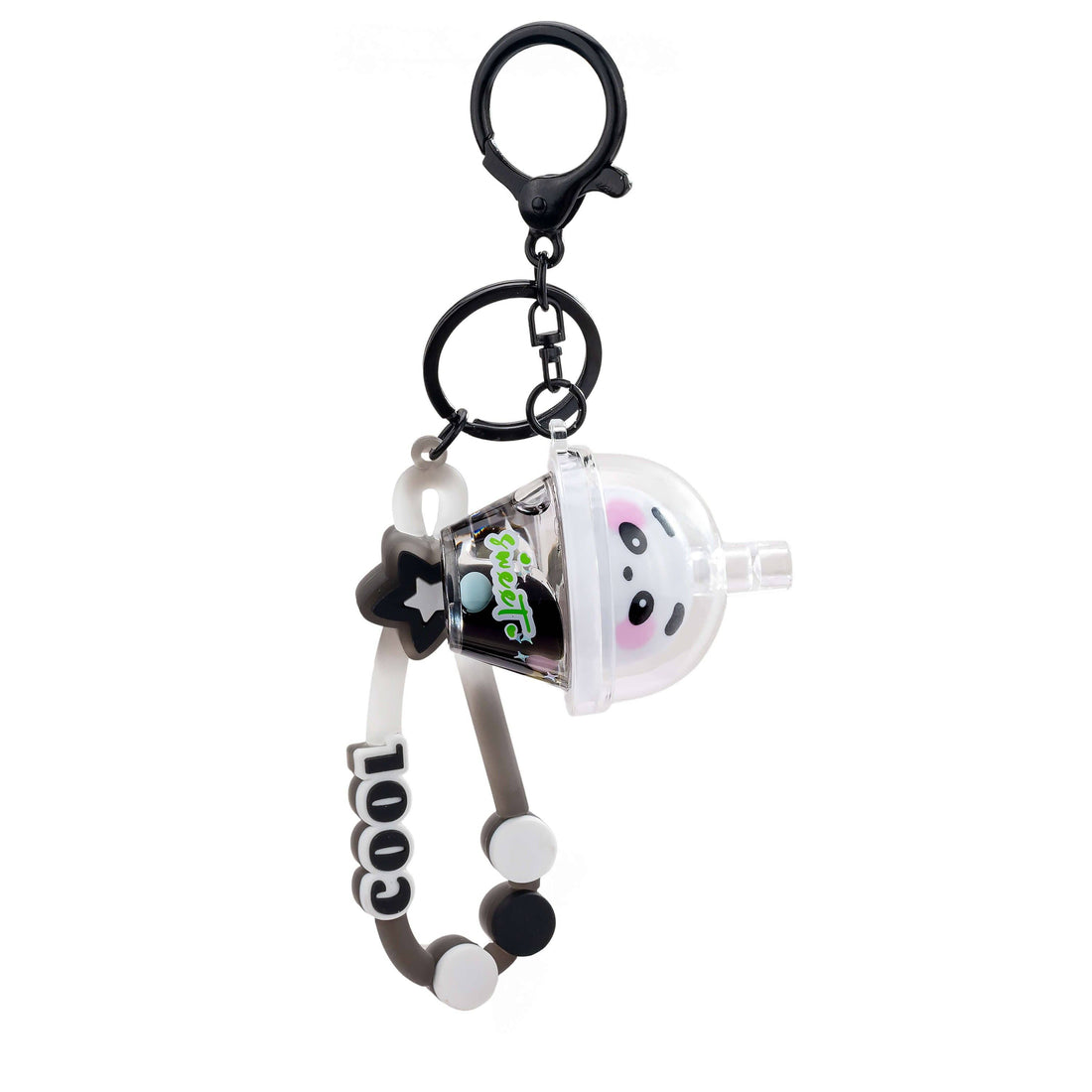 Sweet Panda Boba Liquid Effect Sensory Keychain - Black