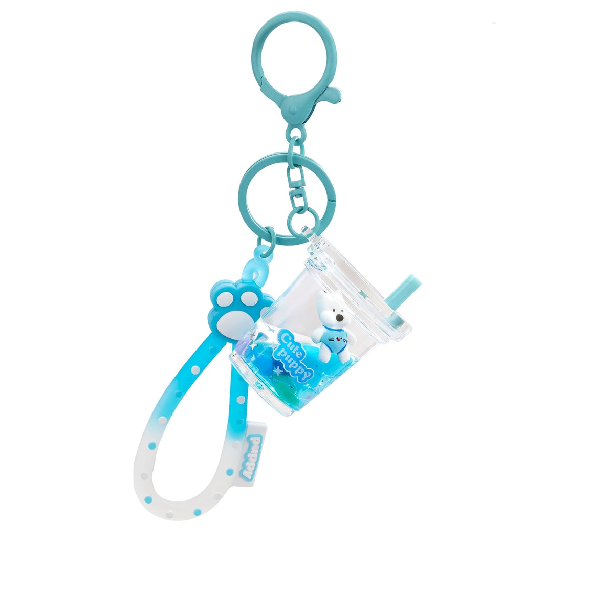 Cute Puppy Boba Liquid Effect Sensory Keychain - Blue