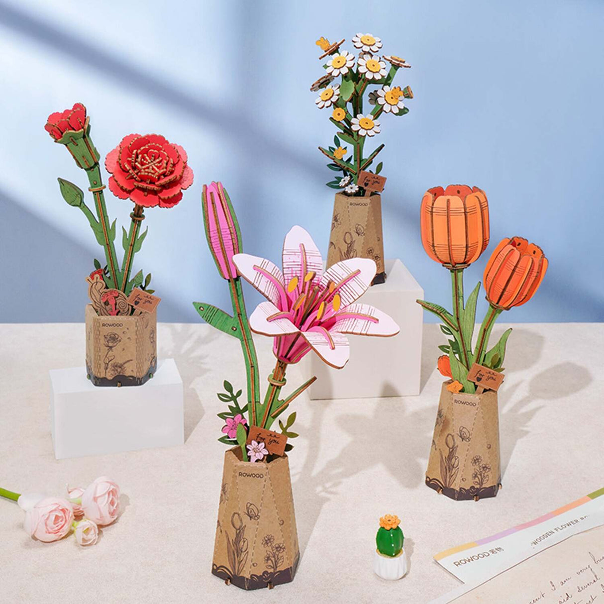 Modern Wooden Puzzle: Pink Lilly