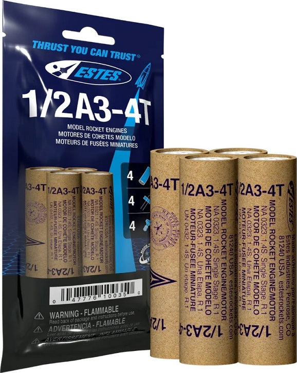 1/2A3-4T Model Rocket Engines, (4pk)