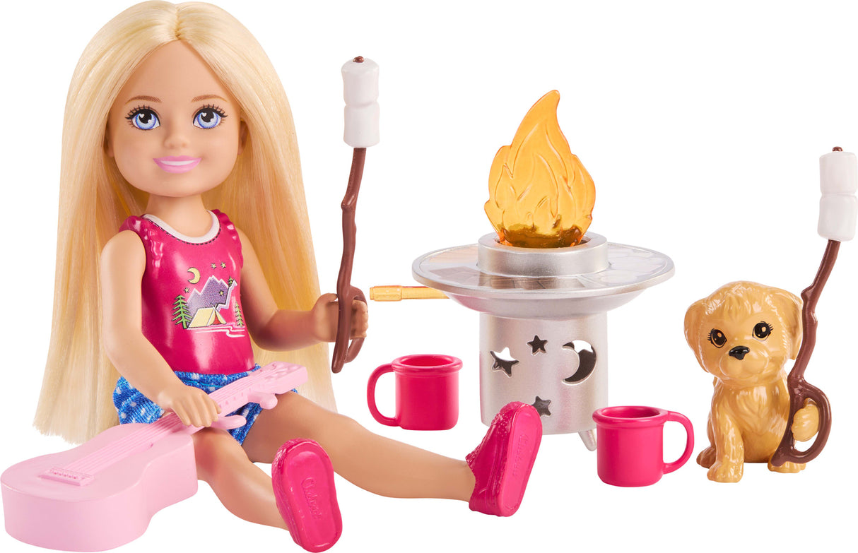 Barbie Chelsea Family & Friends Outdoor Adventures Doll Playset with Pet Puppy & Camping Accessories
