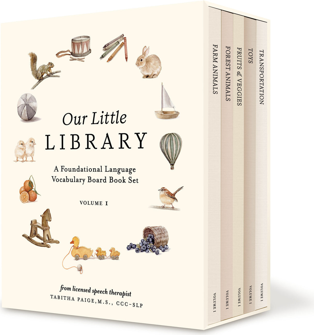 Our Little Library: A Foundational Language Vocabulary Board Book Set for Babies, Including Farm & Forest Animals, Fruits & Veggies, Toys & More
