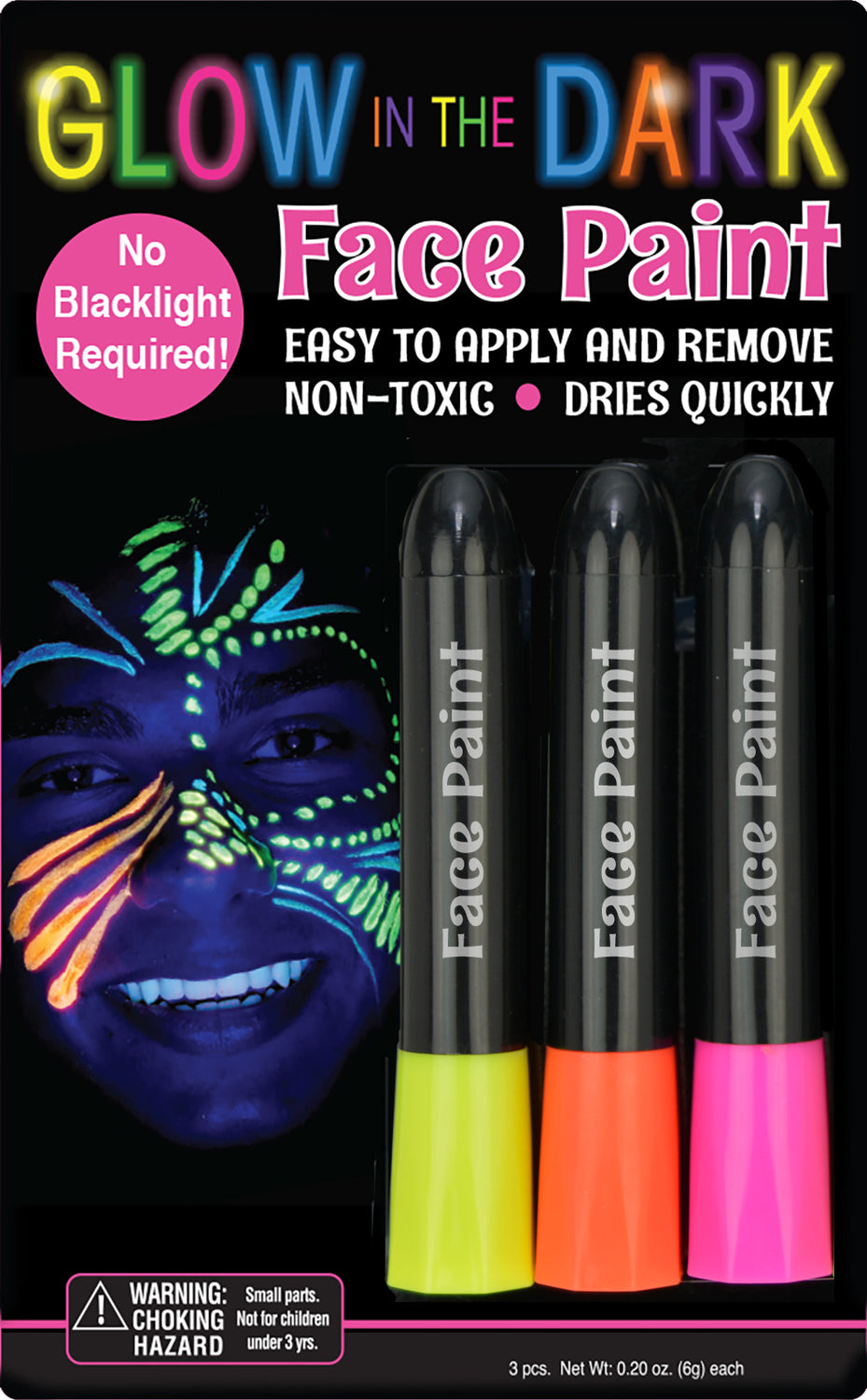 Glow In The Dark Face Paint Stix 3 Pack