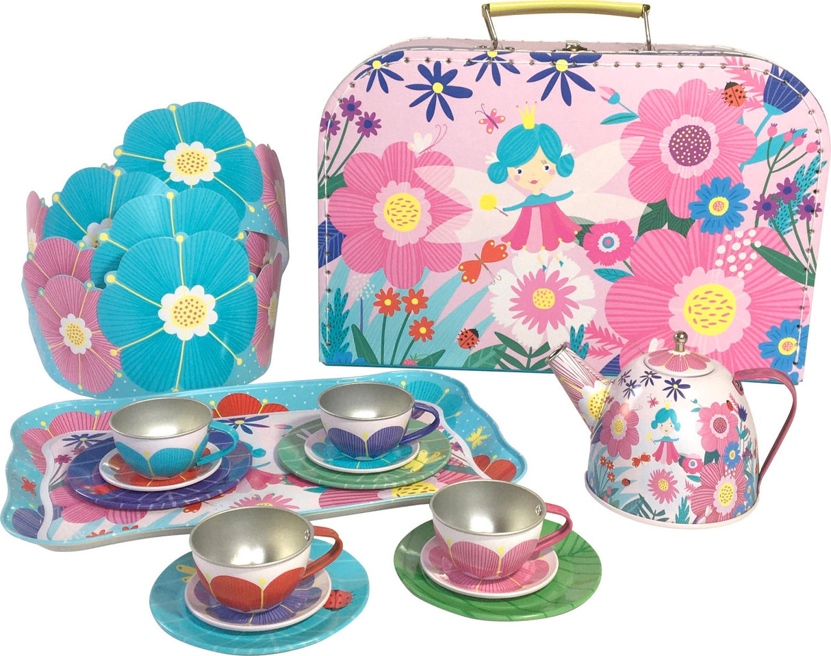Flower Fairy Tin Tea Set With Storage Case And Paper Crowns