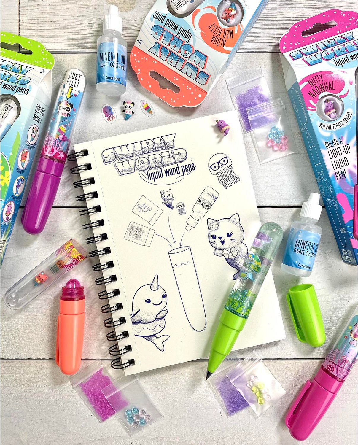 Swirly Worlds Pdq Assortment Diy Light-up Glitter Wand Pen Collectibles