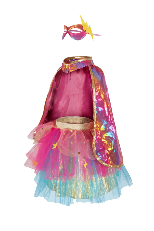 Super-Duper Tutu, Cape & Mask Pink/Gold Size 4-6