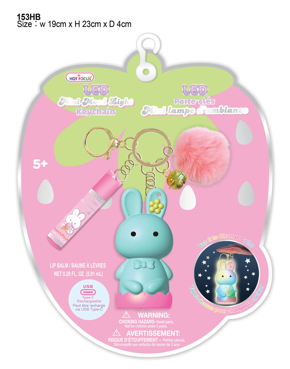 Mini Mood Light Keychain, Happy Bunny