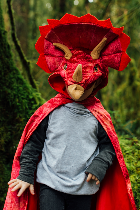 Triceratops Hooded Cape, Red, Size 4-5