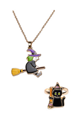 Witch Necklace & Black Cat Ring