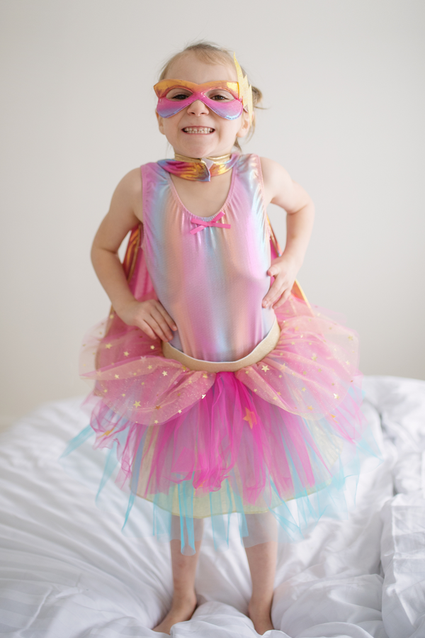 Super-Duper Tutu, Cape & Mask Pink/Gold Size 4-6