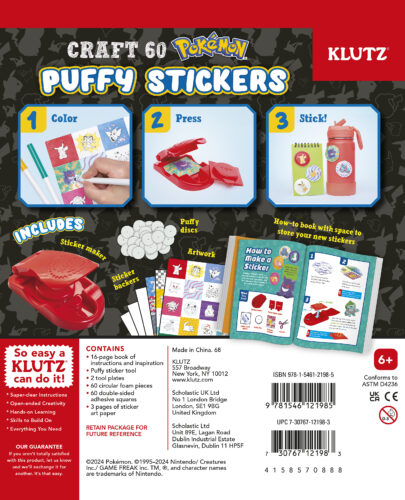 Klutz Pokemon Color-In 3D Puffy Stickers