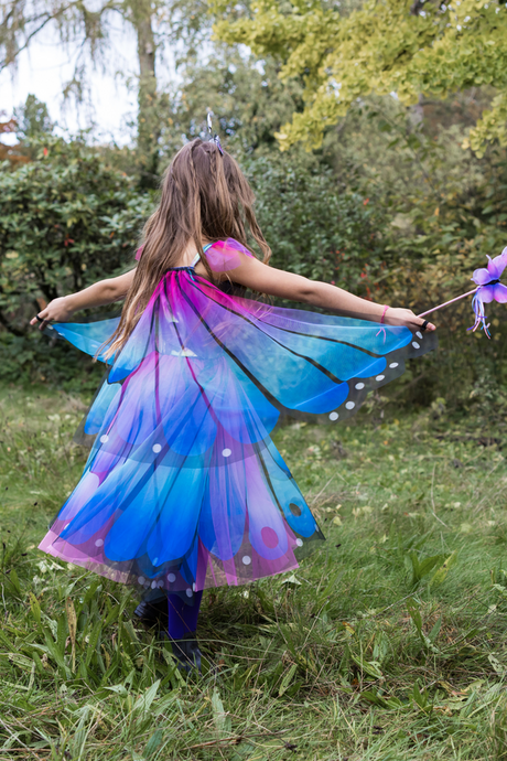 Blue/Purple Butterfly Twirl Dress with Wings Size 5-6