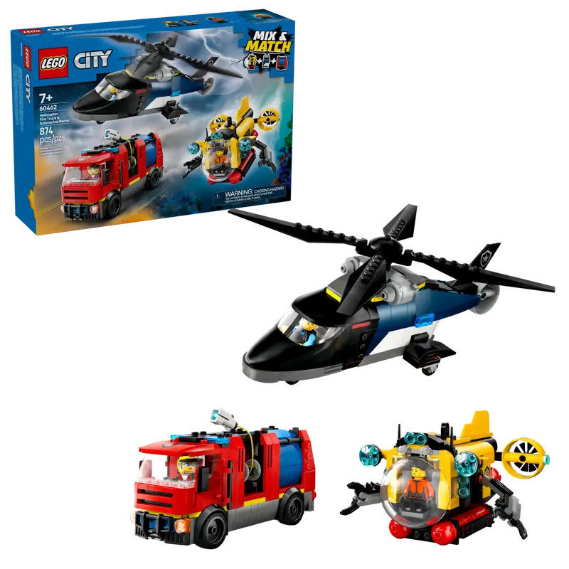 LEGO City 60462 Helicopter, Fire Truck & Submarine Remix