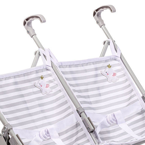 Berenguer Boutique Twin Doll Stroller - Elephant Theme Grey