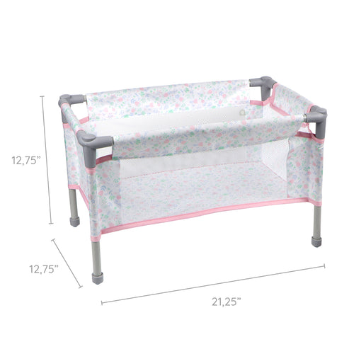 Berenguer Boutique Folding Doll Crib/Playpen - Pink with Travel Bag