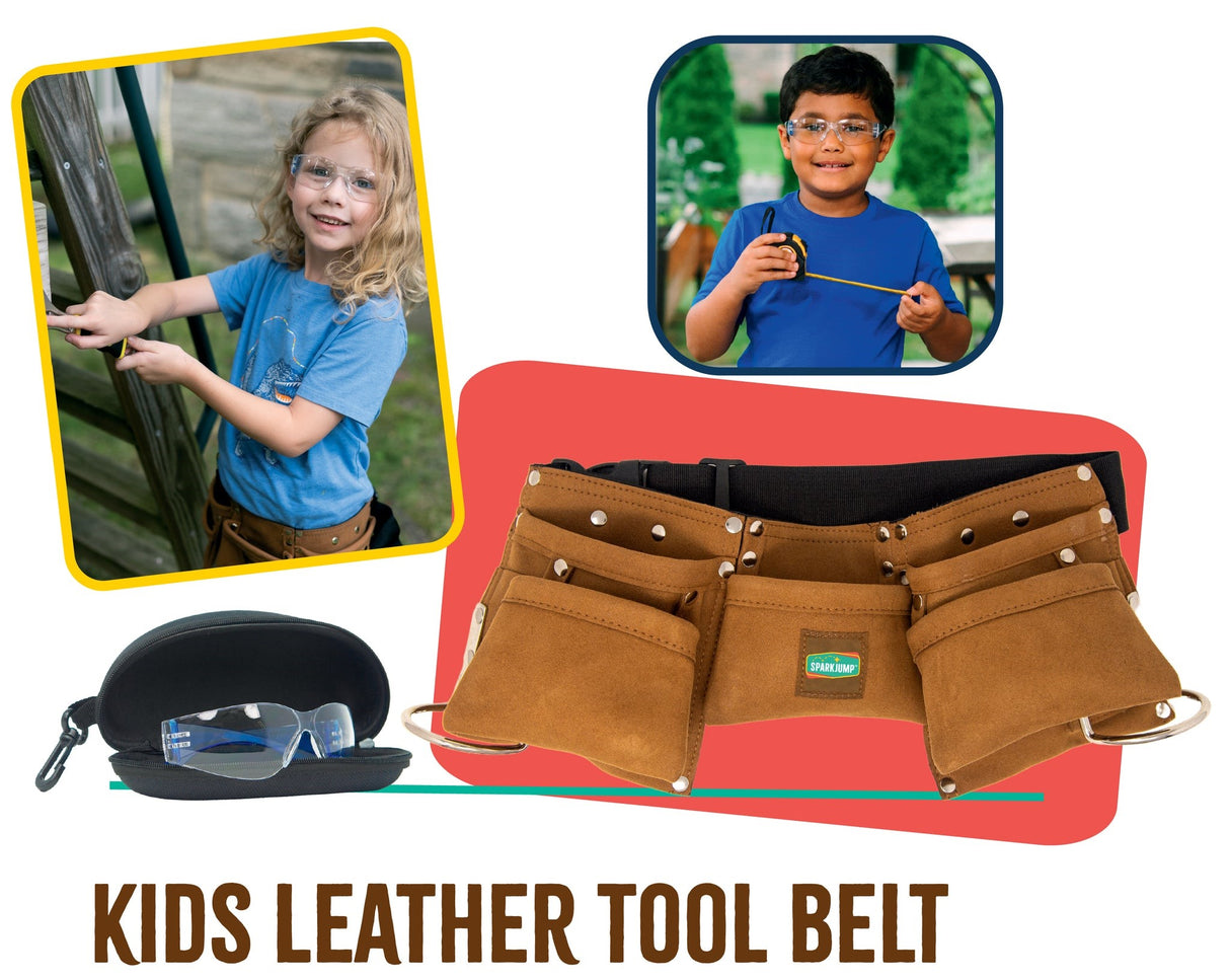 Kids Leather Tool Belt with Safety Goggles