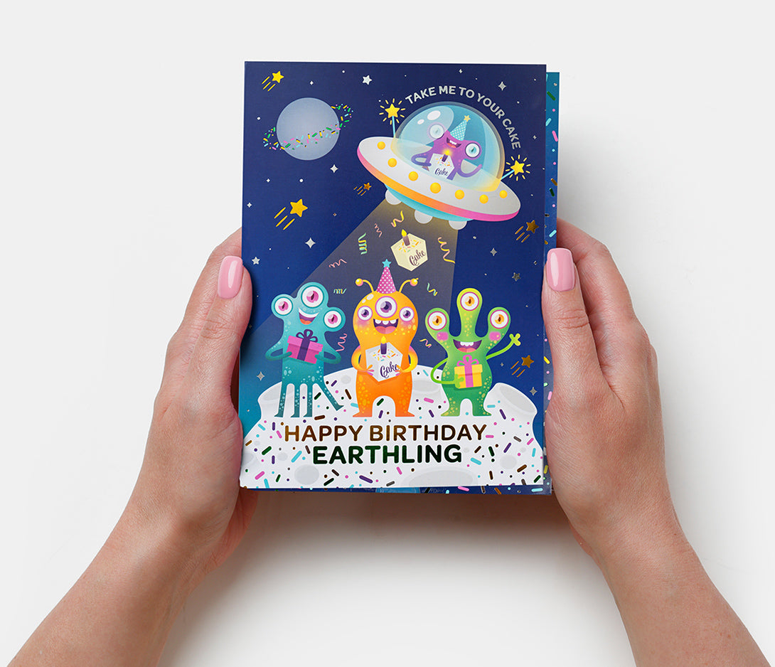 Alien Birthday Cake Card - Vanilla