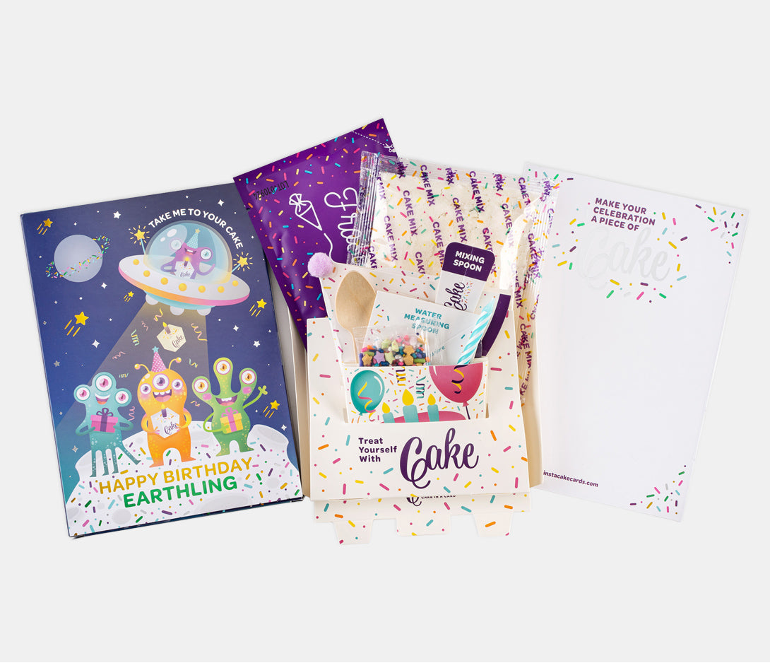 Alien Birthday Cake Card - Vanilla