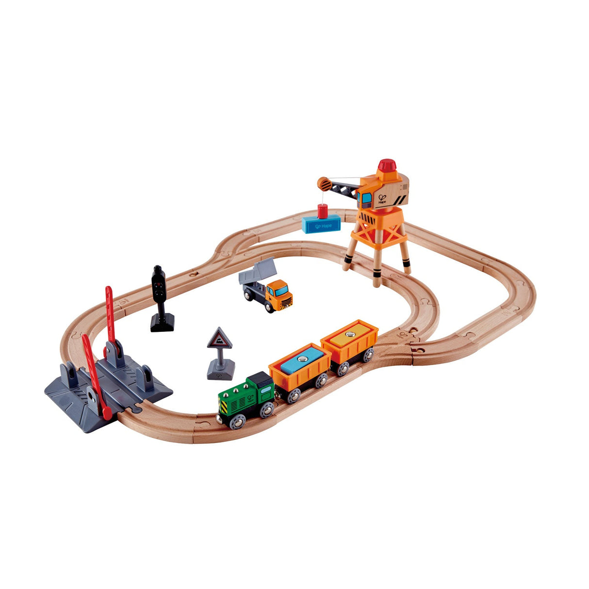Hape E3732 Crossing & Crane Wooden Railway Set