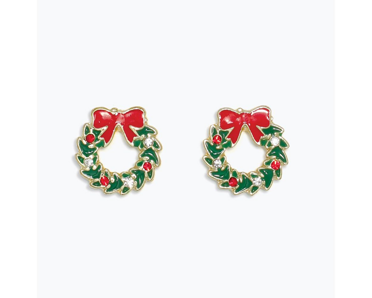 Enameled Wreaths with Crystal Earrings