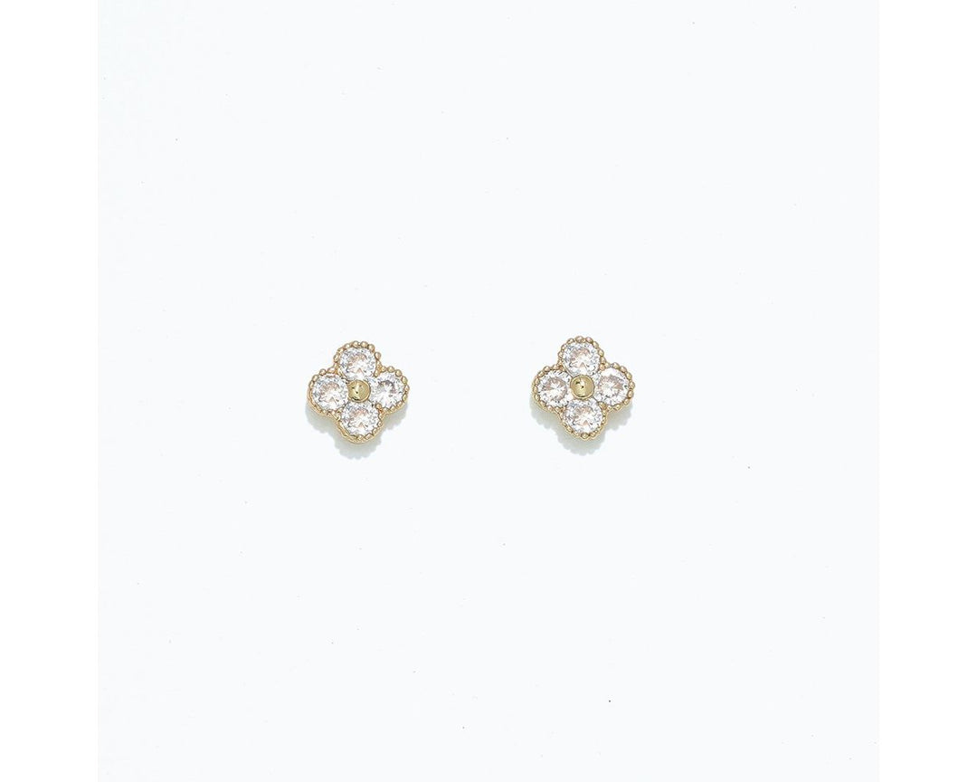 Gold Clovers with Crystal Earrings