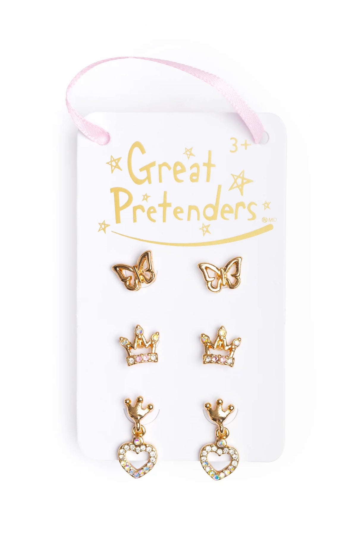 Boutique Royal Crown Studded Earrings, 3 Pairs