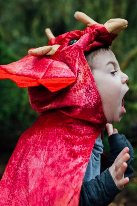 Triceratops Hooded Cape, Red, Size 4-5