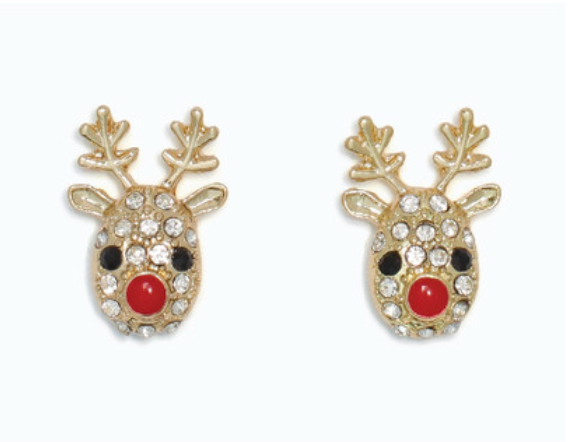 Crystal Studded Rudolph Earrings