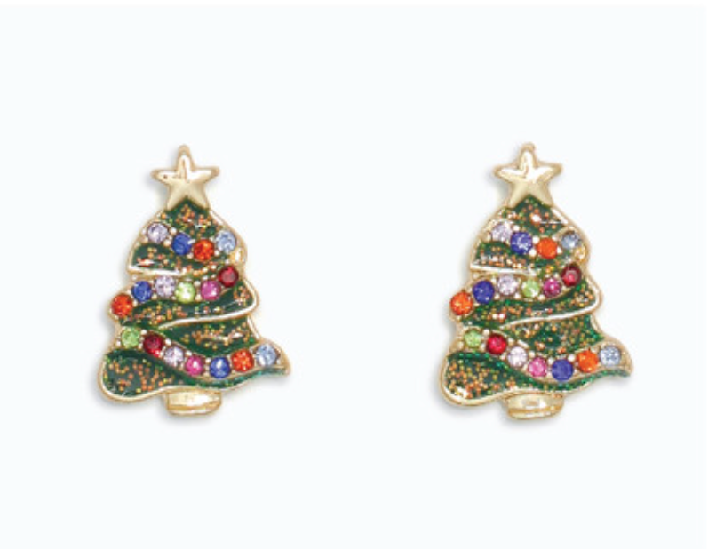 Crystal Christmas Tree Gold Earrings