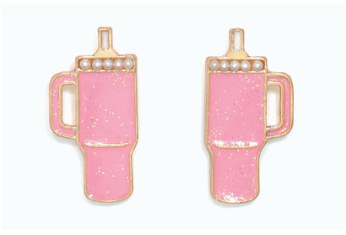 Pink Tumbler with Pearls Earrings