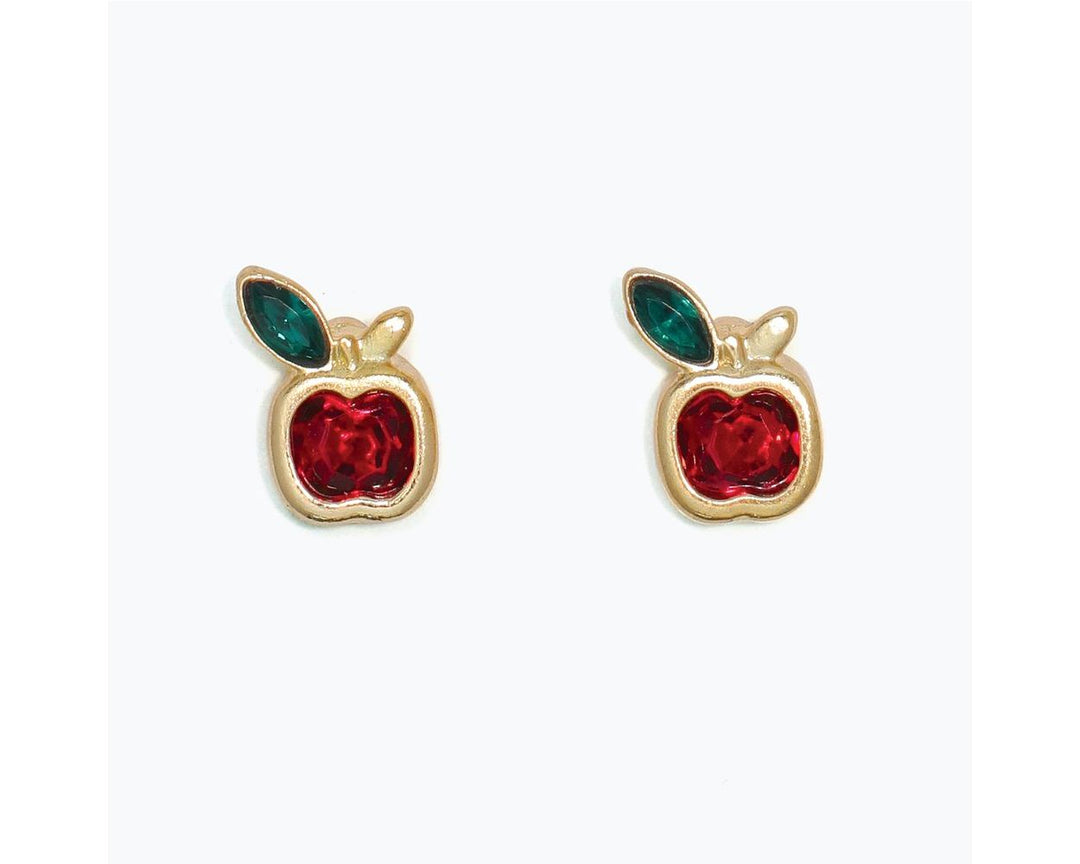 Red Crystal Apple in Gold Earrings