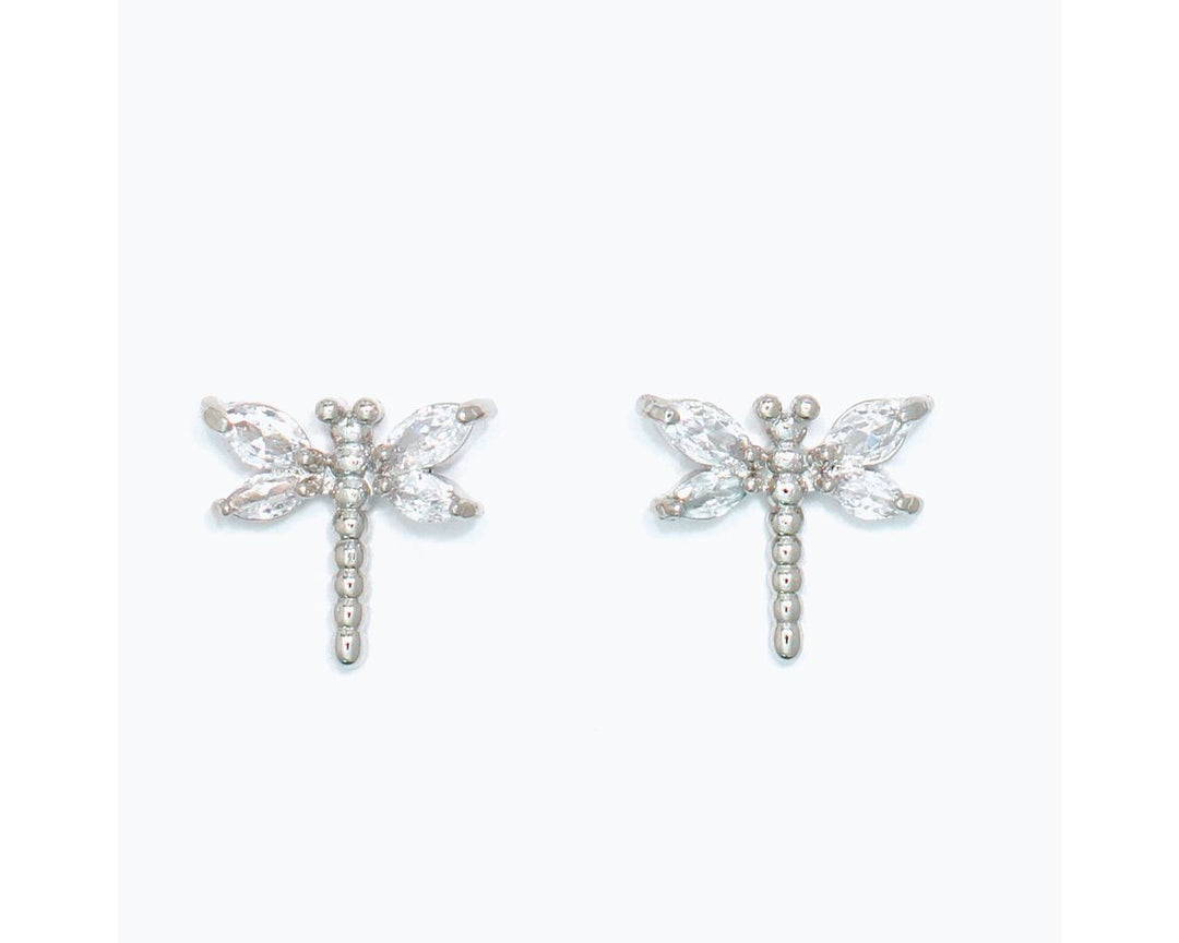 Silver Dragonflies with Crystal Earrings