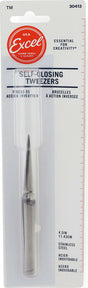 Excel Pointed Self Closing Stainless Steel Tweezers (4.5in)