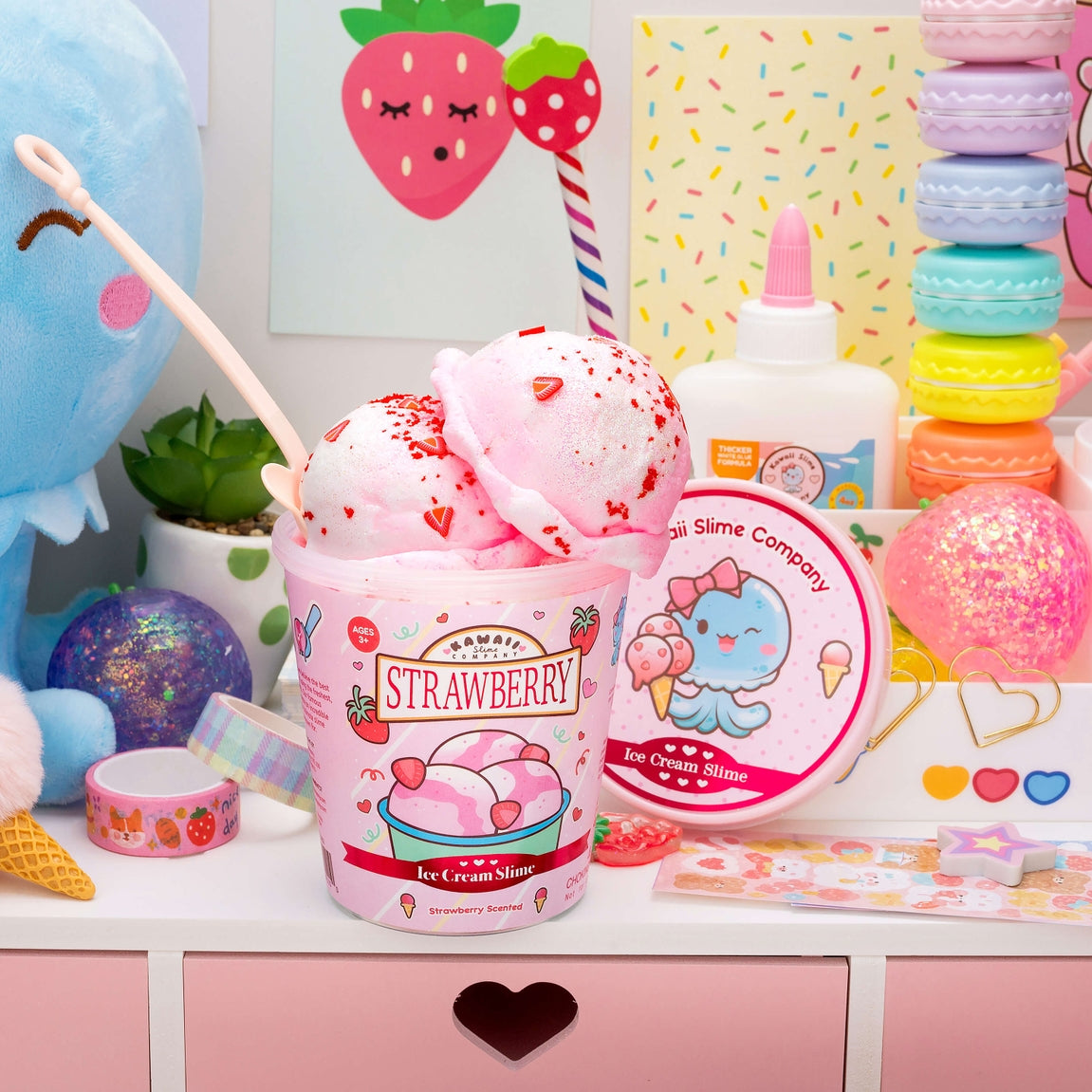 Strawberry Scented Ice Cream Pint Kawaii Slime