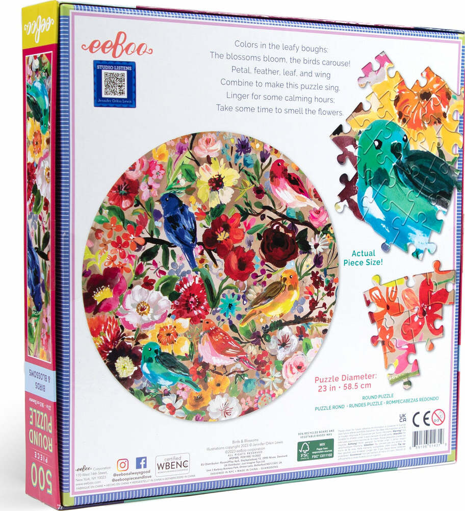 Birds & Blossoms 500 Piece Round Puzzle