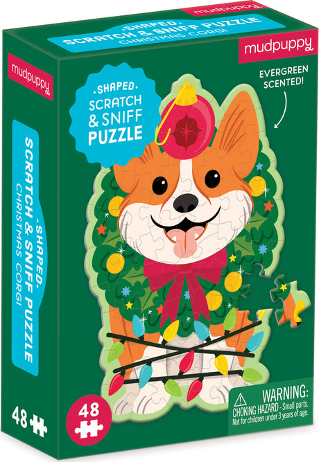 Christmas Corgi 48 Piece Scratch and Sniff Shaped Mini Pzl
